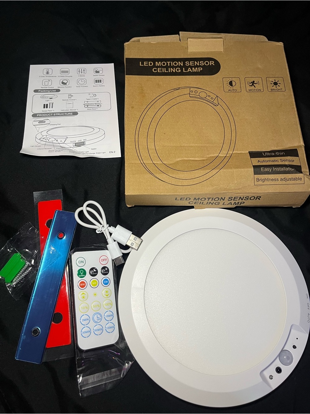 White LED Motion Sensor Ceiling Light with Remote